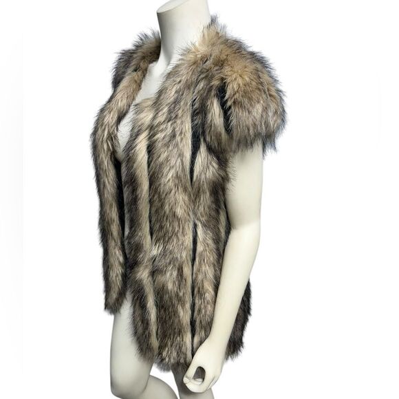 Design Lab Lord & Taylor Faux Fur Vest Tan and Brown Lined Fake Fur Vest Small - Picture 3 of 12